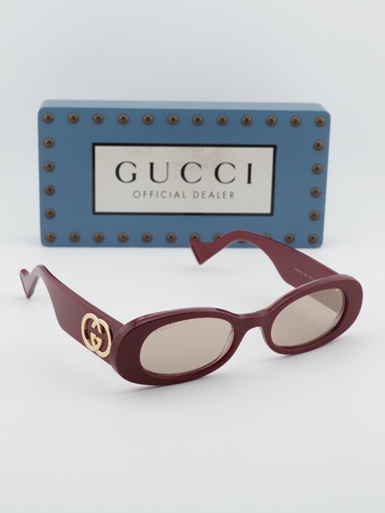 Gucci GG0517S 009 Women Oval Sunglasses - Burgundy / Brown with Mirror main image 6